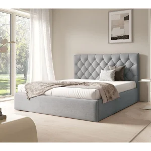 Gestoffeerd bed 160×200 cm – met opbergruimte – in lichtgrijs fluweel – AUREVIA