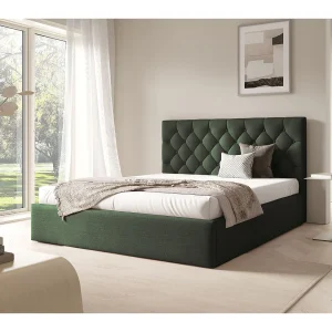 Gestoffeerd bed 160×200 cm – met opbergruimte – in donkergroen fluweel – AUREVIA
