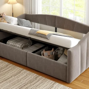 Gestoelde slaapbank 90×200 cm – met lattenbodem – fluweel stof – grijs (matras niet inbegrepen) Gestoelde slaapbank 90×200 cm – met lattenbodem – fluweel stof – grijs (matras niet inbegrepen)