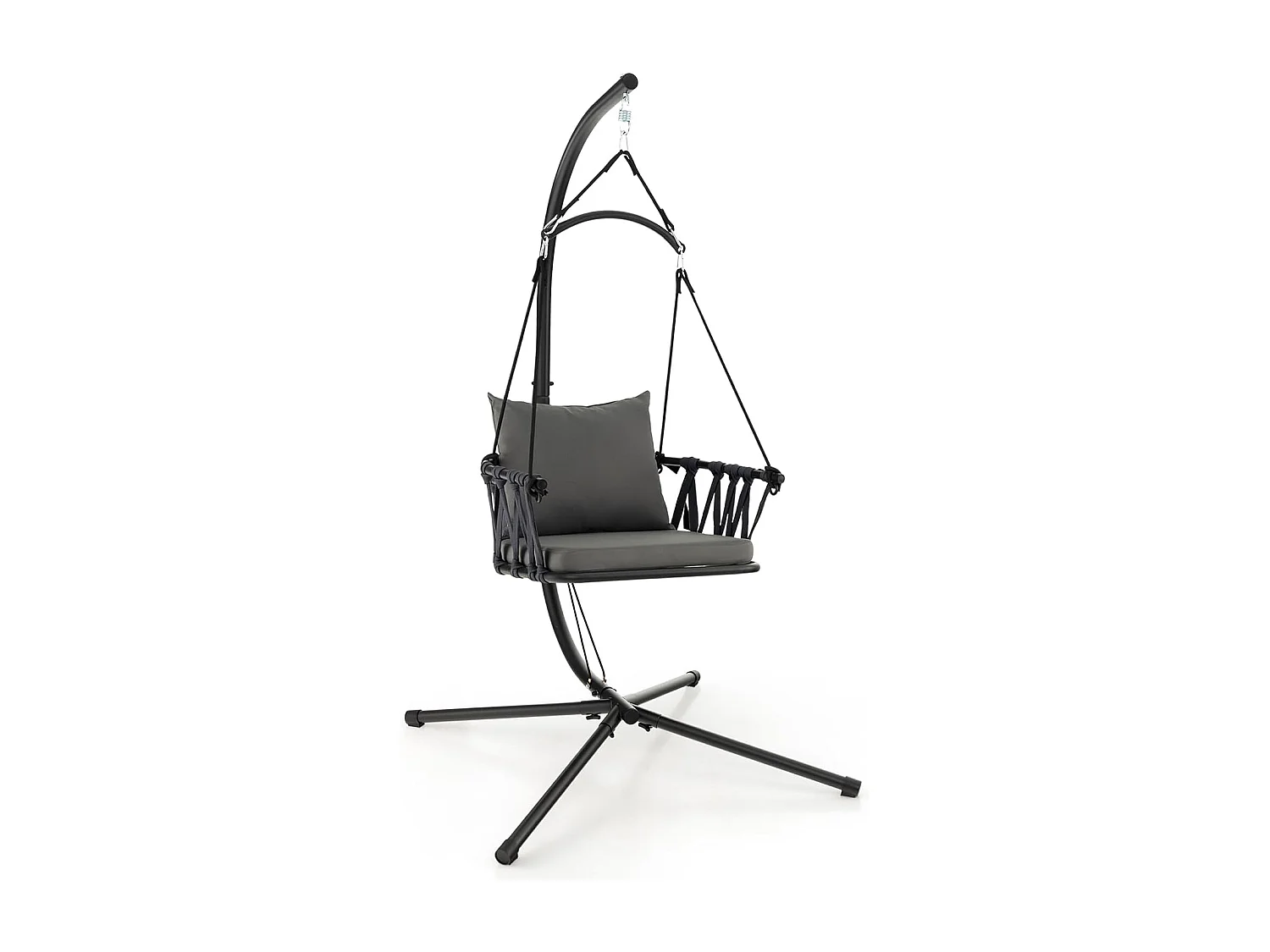 Hangstoel met frame, opvouwbare hangstoel met gezellig zit- en rugkussen, hangschommel met geweven rugleuning, voor binnen en buitenZB33524