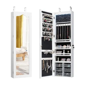 Hangende sieradenkast, simpelkast met ledverlichting,hangkast voor deur- en wandmontage, sieradenkast voor het opbergen van sieraden en cosmetica, witTI85214