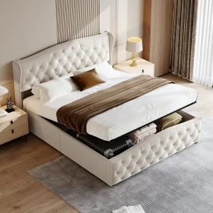 Gestoffeerd tweepersoonsbed 140 x 200 cm, met lattenbodem, met verstelbaar hoofdeinde, fluweel, wit Gestoffeerd tweepersoonsbed 140 x 200 cm, met lattenbodem, met verstelbaar hoofdeinde, fluweel, wit