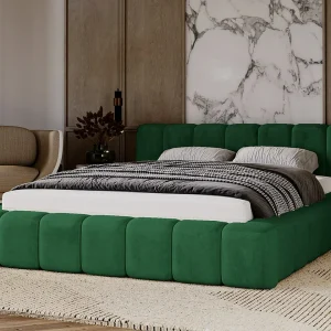 Gestoffeerd bed Ibiza 140×200 groen – opbergruimte voor beddengoed, houten lattenbodem, doorgestikt hoofdbord en bedframe. Gestoffeerd bed Ibiza 140×200 groen – opbergruimte voor beddengoed, houten lattenbodem, doorgestikt hoofdbord en bedframe.