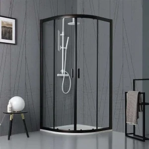 Halfronde douchecabine "Cielo" in transparant glas en matzwart profiel cm 80×80 190 h Halfronde douchecabine "Cielo" in transparant glas en matzwart profiel cm 80×80 190 h