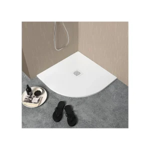 Halfronde douchebak "Milano" wit in steenlook hars antislip cm 80x80h