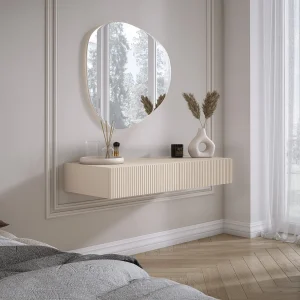Hangende kaptafel met twee lades, gecanneleerde voorkant – Kleur: karamelbruin, 100 x 40 x 16 cm Hangende kaptafel met twee lades, gecanneleerde voorkant – Kleur: karamelbruin, 100 x 40 x 16 cm