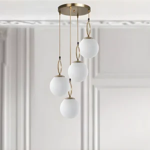 Hanglamp van metaal met 4 bollen – D. 30 x H. 70 cm – Wit en koper – ASROUN – Koop nu Hanglamp van metaal met 4 bollen – D. 30 x H. 70 cm – Wit en koper – ASROUN – Koop nu