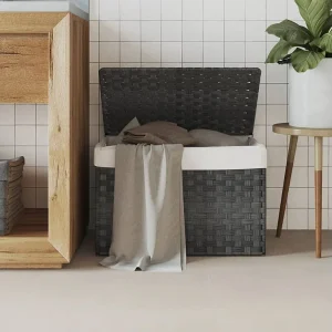 Grijze Wasmand van Gevlochten Hars 55,5x35x34 cm met Deksel en Verwijderbare Zak Grijze Wasmand van Gevlochten Hars 55,5x35x34 cm met Deksel en Verwijderbare Zak