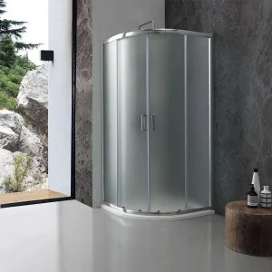 Halfronde douchecabine "Genova" met 2 schuifdeuren in ondoorzichtig gehard glas cm 90×90 185h Halfronde douchecabine "Genova" met 2 schuifdeuren in ondoorzichtig gehard glas cm 90×90 185h