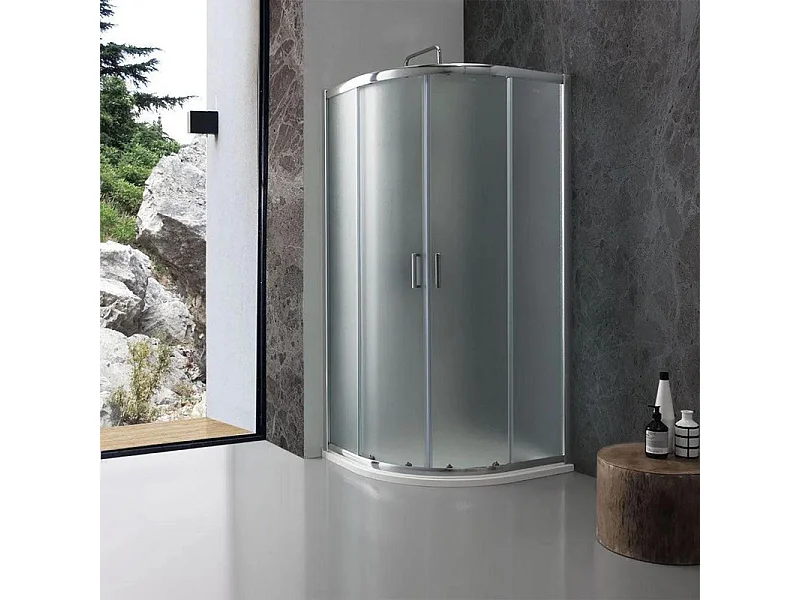 Halfronde docciadoos "Genova" met 2 ante scorrevoli in ondoorzichtig glas gematigd cm 80x80 185h