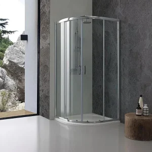 Halfronde docciadoos "Genova" met 2 ante scorrevoli in groen temperato helder cm 90×90 185h
