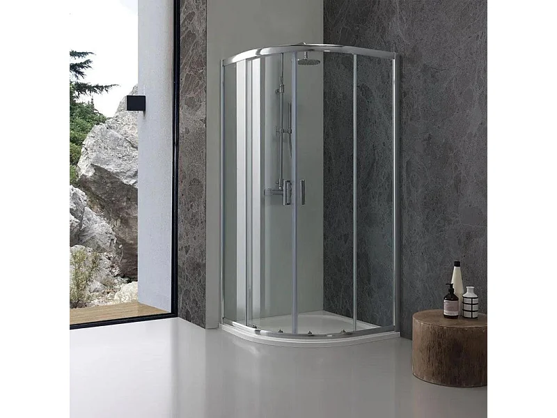 Halfronde docciadoos "Genova" met 2 ante scorrevoli in groen temperato helder cm 90x90 185h