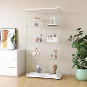 Glazen vitrinekast met slot, grote transparante vitrinekast voor verzamelobjecten, boeken, wit Glazen vitrinekast met slot, grote transparante vitrinekast voor verzamelobjecten, boeken, wit