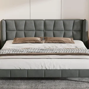 Tweepersoonsbed bekleed met fluweel – 180x200cm – met lattenbodem – Grijs