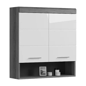 Hoog opbergmeubel SCOTT – 2 deuren – Donkergrijs en wit – 74x79x24 cm Hoog opbergmeubel SCOTT – 2 deuren – Donkergrijs en wit – 74x79x24 cm