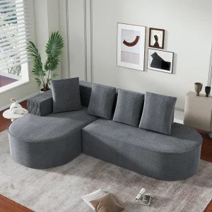 Hoekbank – Bank met 4 kussens – eenvoudig wolkendesign – wit corduroy Hoekbank – Bank met 4 kussens – eenvoudig wolkendesign – wit corduroy