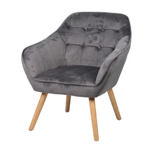 Fauteuil in grijze fluweel met houten poten – 74x70xH85 cm, zithoogte 43 cm – Collectie VELUREA Fauteuil in grijze fluweel met houten poten – 74x70xH85 cm, zithoogte 43 cm – Collectie VELUREA