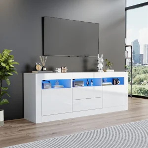 High-end tv-meubel met 3 open vakken, 2 deuren, 2 lades, app-bediening, voor tv's tot 70 inch (160x35x60 cm)