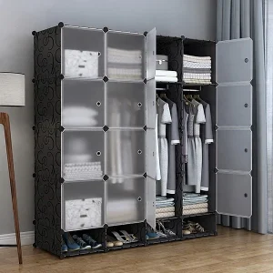 Grote modulaire garderobekast plankhanger xxl zwart hoge capaciteit Grote modulaire garderobekast plankhanger xxl zwart hoge capaciteit