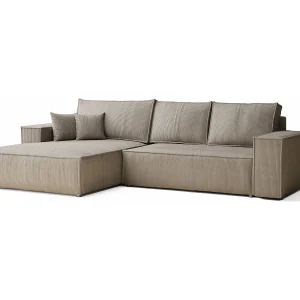 Hoekbank met slaapfunctie Maze in fluwelen stof – Vijfpersoons – beige Hoekbank met slaapfunctie Maze in fluwelen stof – Vijfpersoons – beige