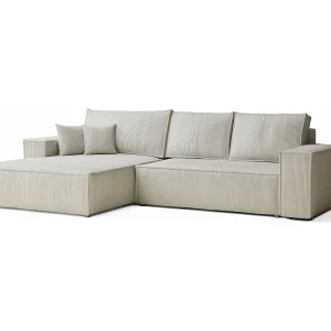 Hoekbank met slaapfunctie Maze in fluwelen stof – Vijfpersoons – creme Hoekbank met slaapfunctie Maze in fluwelen stof – Vijfpersoons – creme