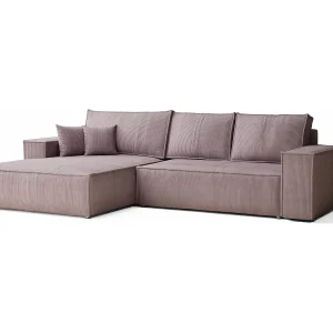 Hoekbank met slaapfunctie Maze in fluwelen stof – Vijfpersoons – violet