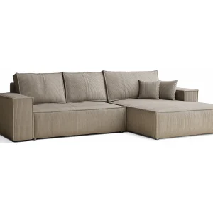 Hoekbank met slaapfunctie Maze in fluwelen stof – Vijfpersoons – beige Hoekbank met slaapfunctie Maze in fluwelen stof – Vijfpersoons – beige