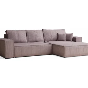 Hoekbank met slaapfunctie Maze in fluwelen stof – Vijfpersoons – violet