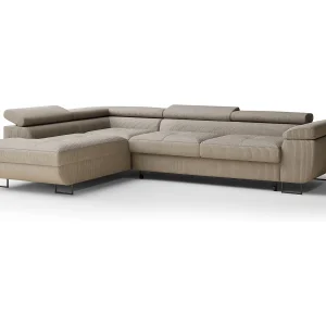Hoekbank met slaapfunctie Concord in fluwelen stof – Vierpersoons – beige