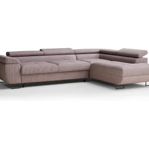 Hoekbank met slaapfunctie Concord in fluwelen stof – Vierpersoons – violet