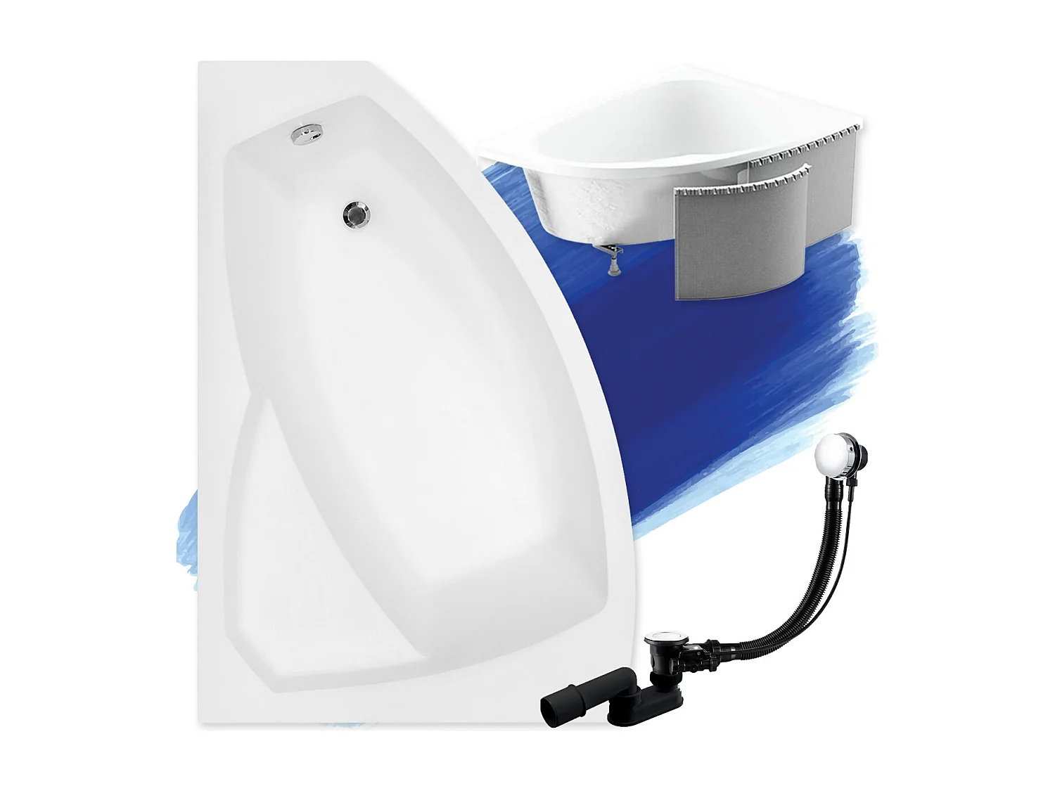 Hoekbadkuip RIMA 140x90 links met piepschuim bekleding | Afvoer & poten GRATIS!