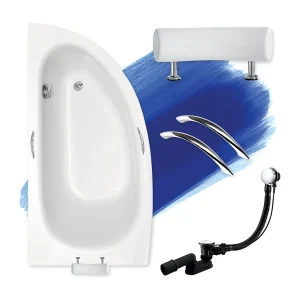 Hoekbadkuip MILENA PREMIUM 150×70 links | Afvoer &amp; poten GRATIS!