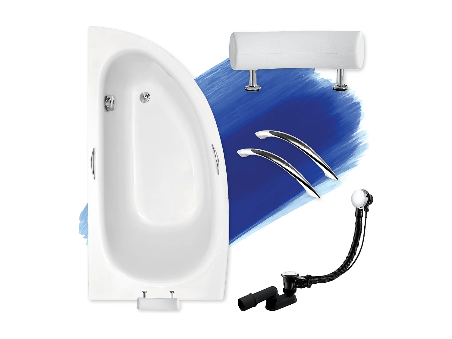 Hoekbadkuip MILENA PREMIUM 150x70 links | Afvoer & poten GRATIS!