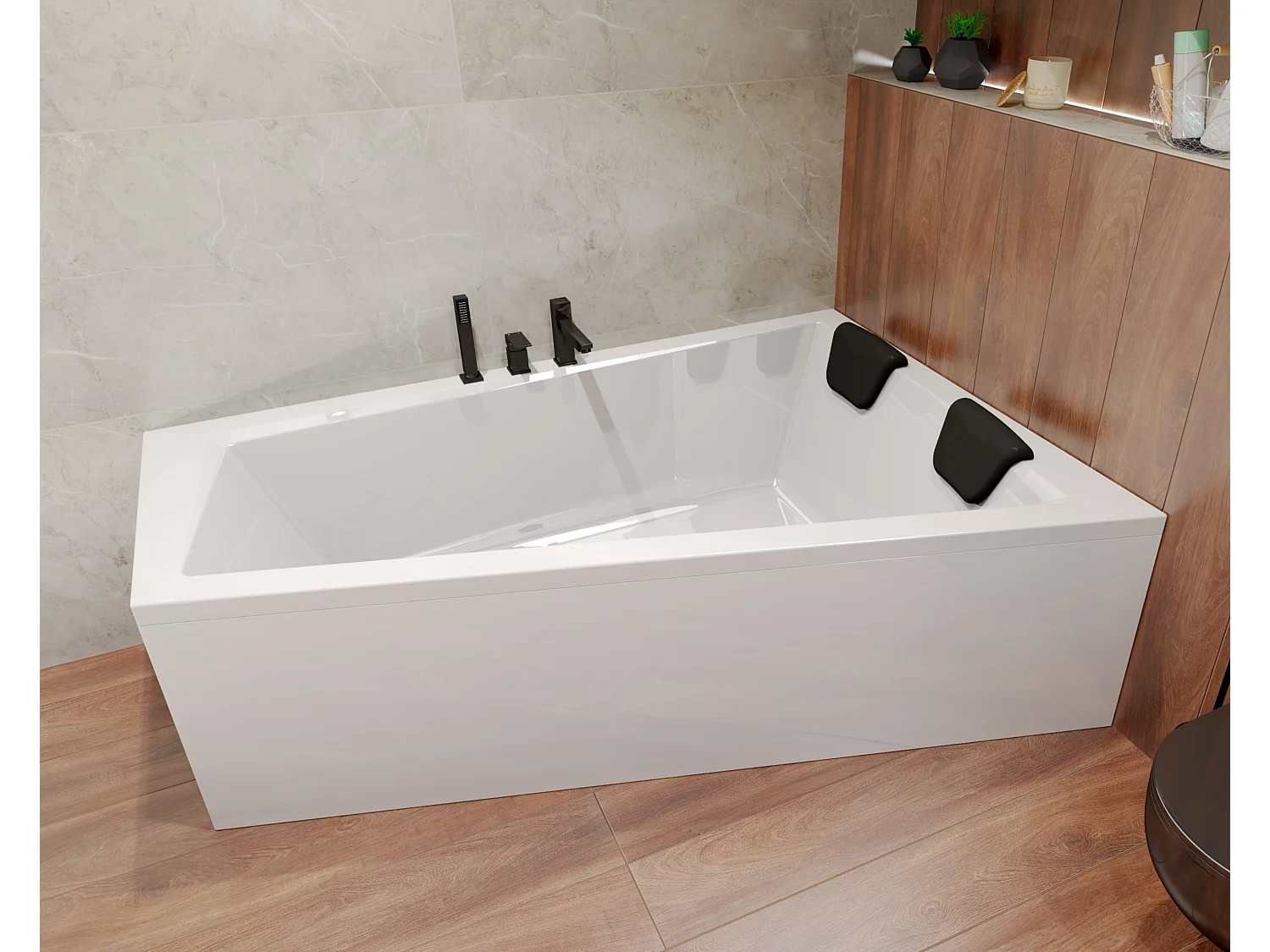 Hoekbad INTIMA 170x125 rechts + 2 hoofdsteunen KODI | Afvoer & poten GRATIS!
