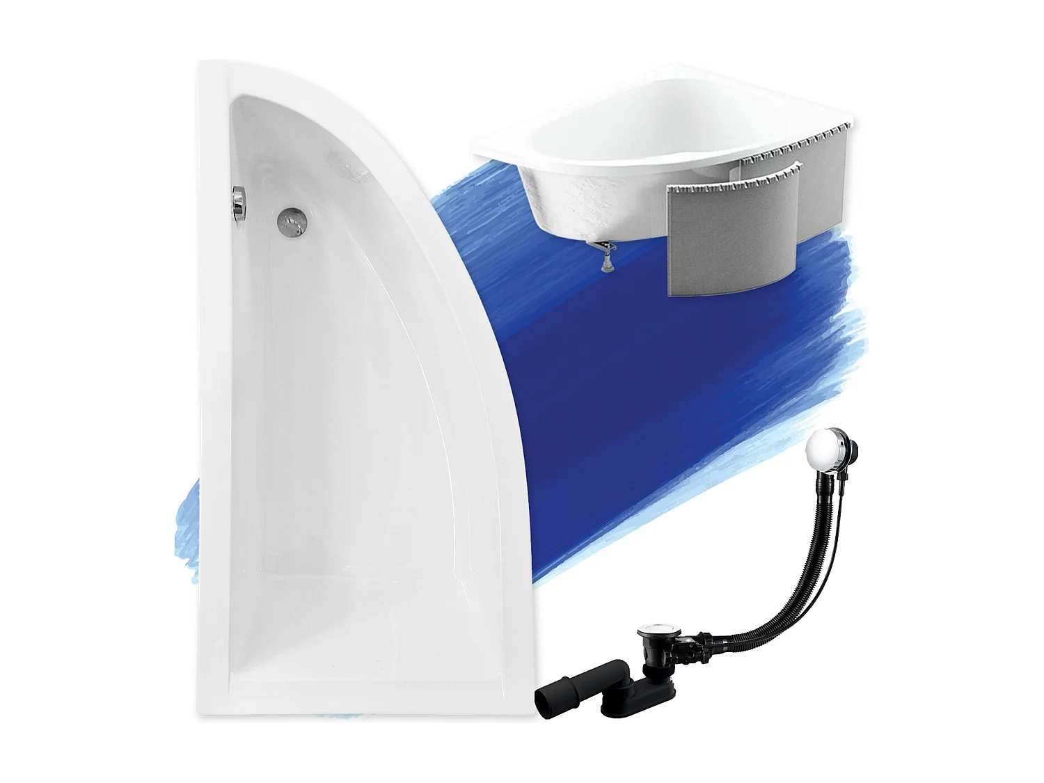 Hoekbad PRAKTIKA 150x70 links met piepschuim bekleding | Afvoer & poten GRATIS!