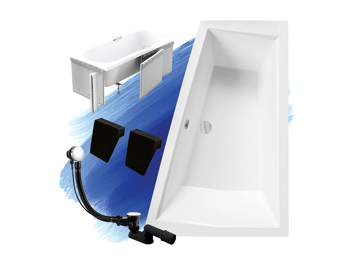 Hoekbad INTIMA 170x125 rechts met piepschuim bekleding en 2x hoofdsteunen | Afvoer & voeten GRATIS!