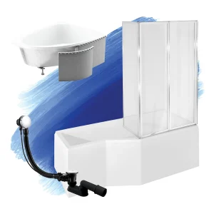 Hoekbad INTEGRA 150×75 rechts met piepschuim bekleding en glazen afscheiding 3-delig | Afvoer & voeten GRATIS! Hoekbad INTEGRA 150×75 rechts met piepschuim bekleding en glazen afscheiding 3-delig | Afvoer & voeten GRATIS!