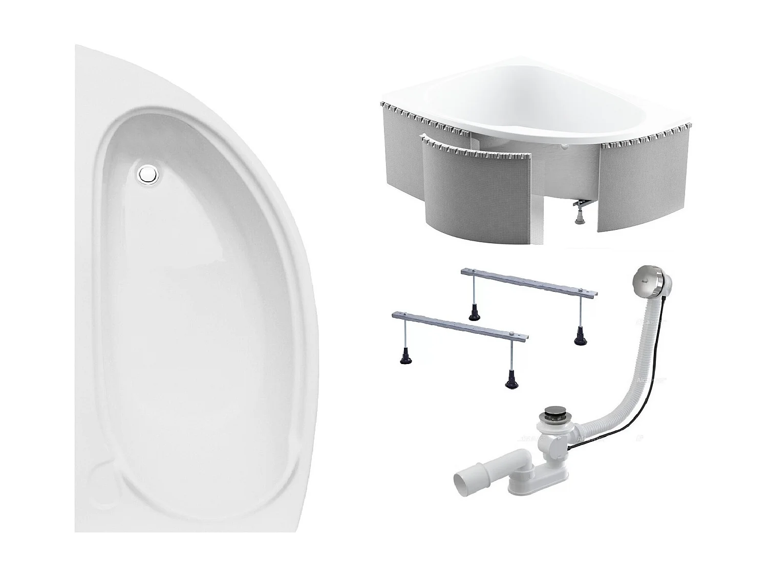 Hoekbad MINI 150x70 links met piepschuim bekleding | Afvoer & poten GRATIS!