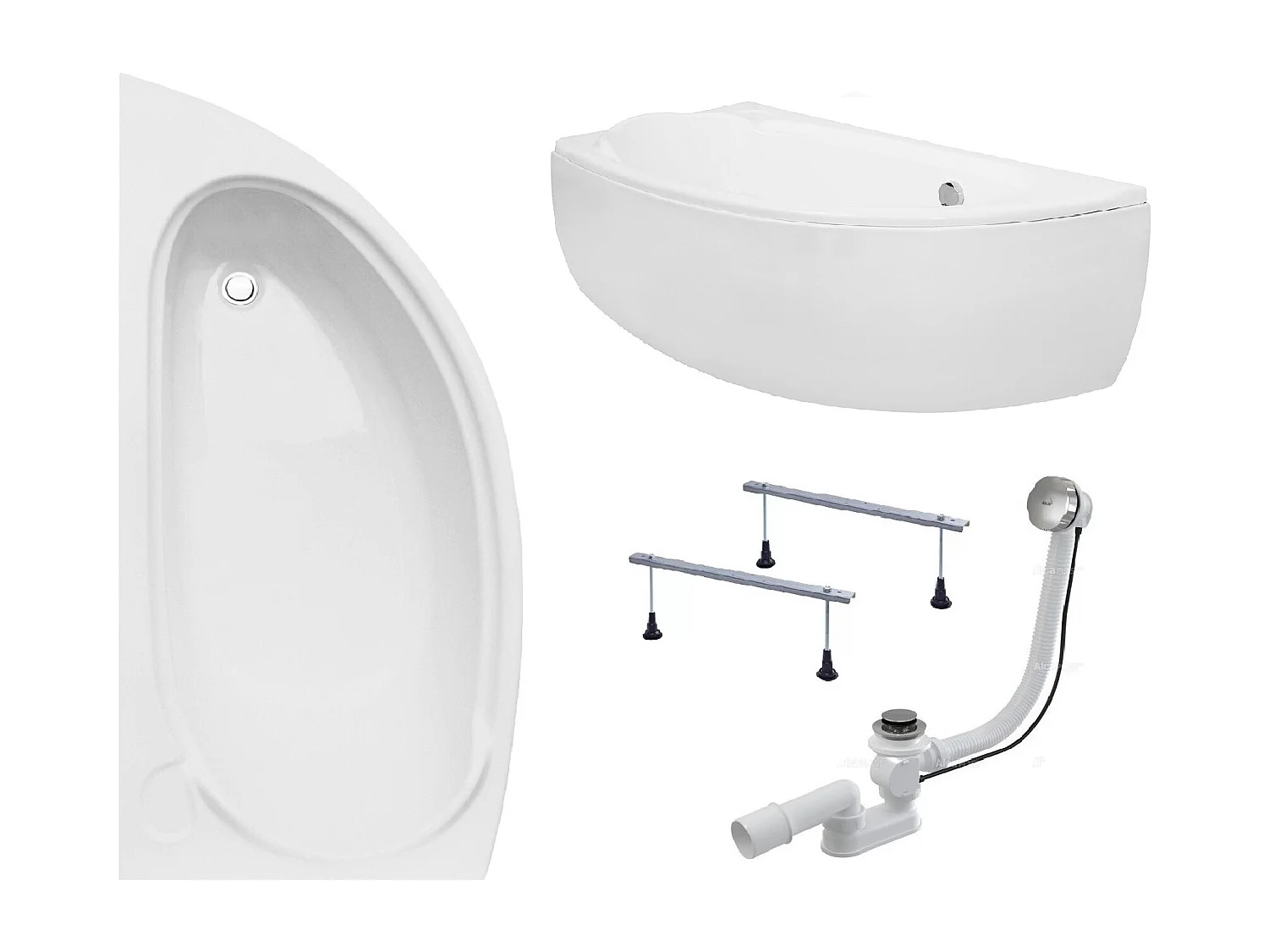 Hoekbad MINI 150x70 links met acrylschort | Afvoer & poten GRATIS!