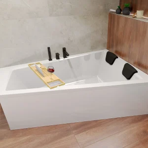 Hoekbad INTIMA 170×125 rechts | Afvoer &amp; poten GRATIS! + 1 hoofdsteun + bamboe badrek