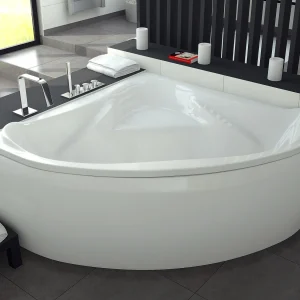 Hoekbad EWA 134×134 met acrylschort | Afvoer & poten GRATIS! Hoekbad EWA 134×134 met acrylschort | Afvoer & poten GRATIS!