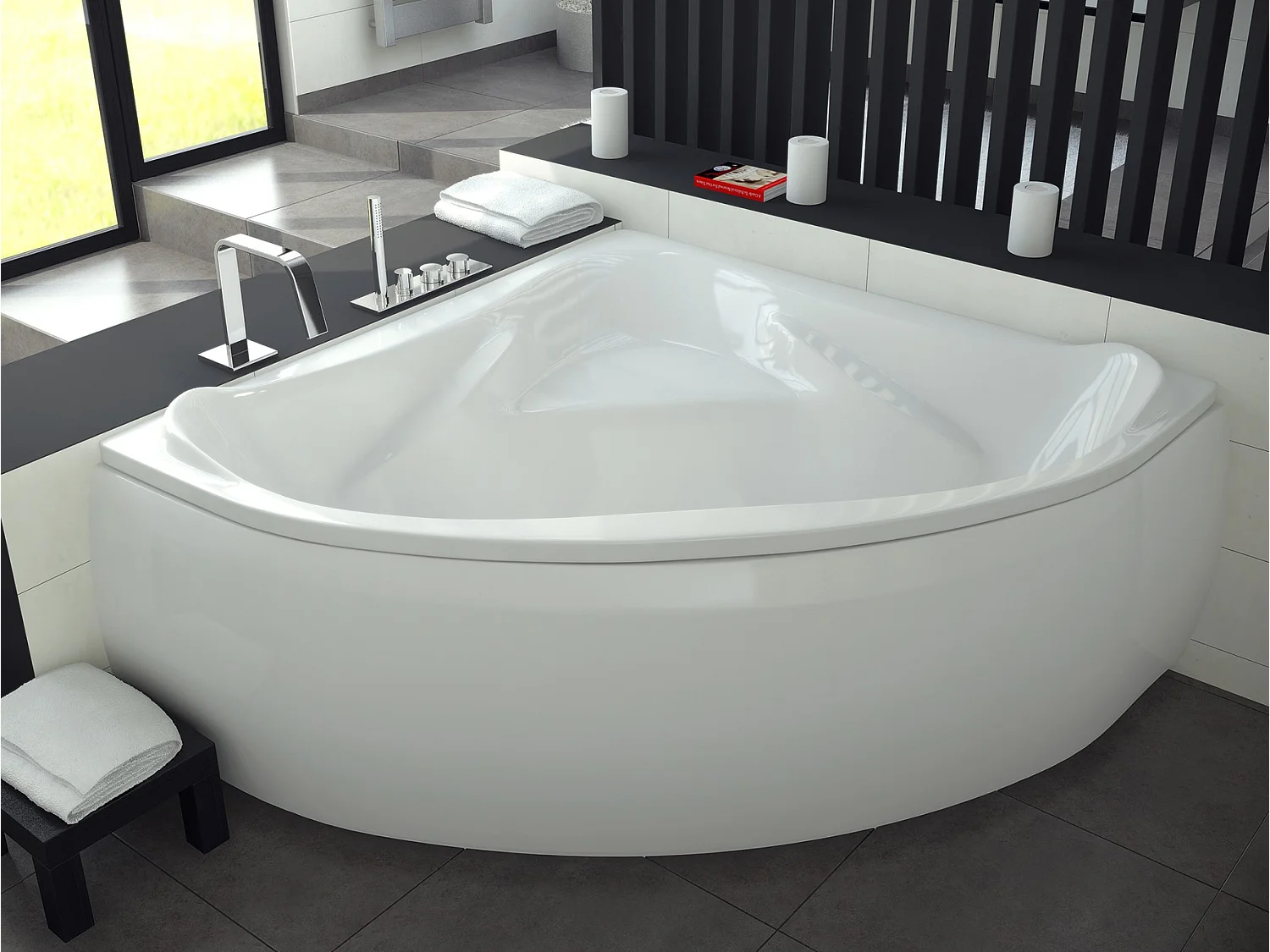 Hoekbad EWA 134x134 met acrylschort | Afvoer & poten GRATIS!