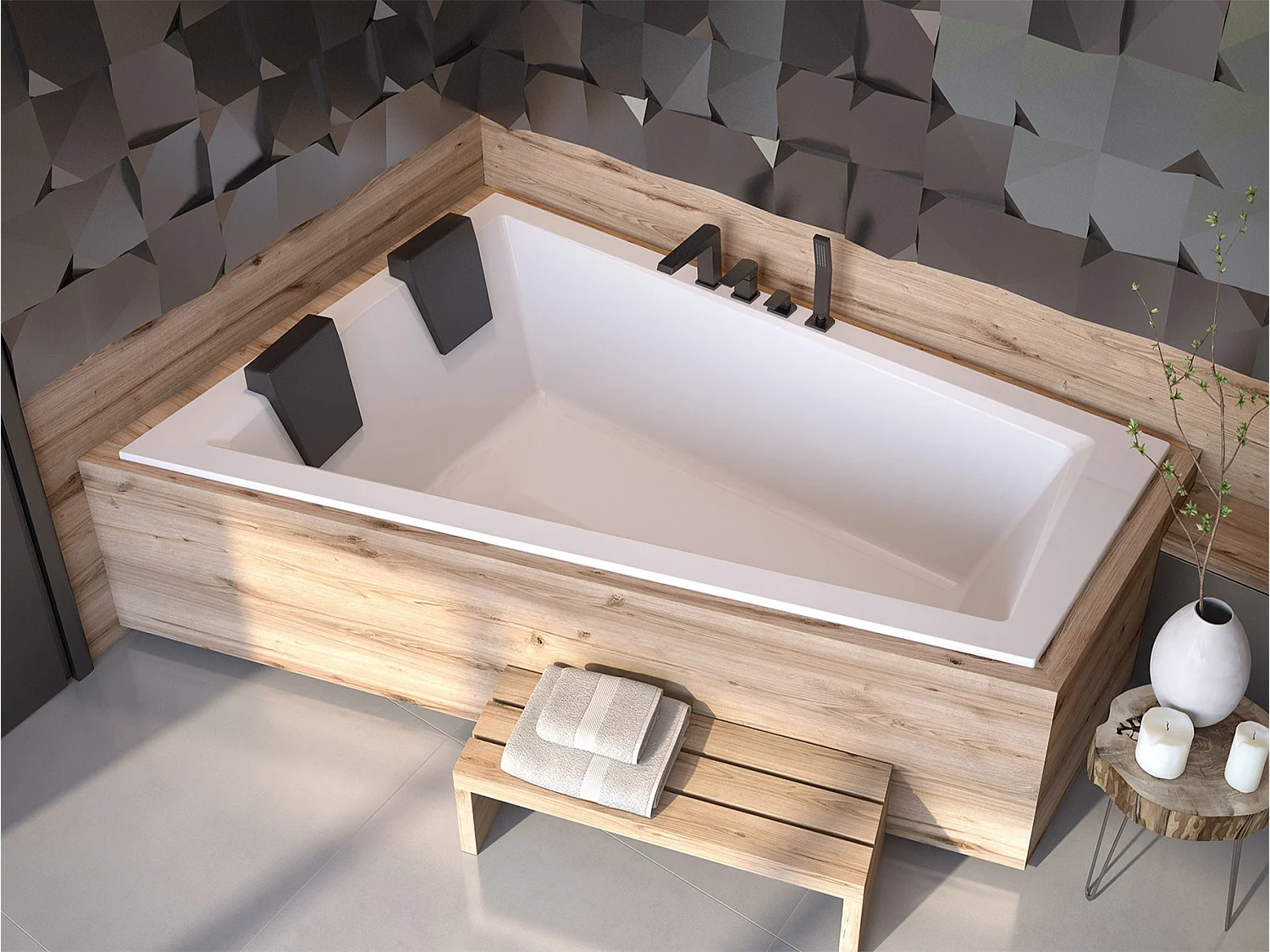 Hoekbad INTIMA SLIM 170x125 links met piepschuim bekleding en 2x hoofdsteunen | Afvoer & voeten GRATIS!