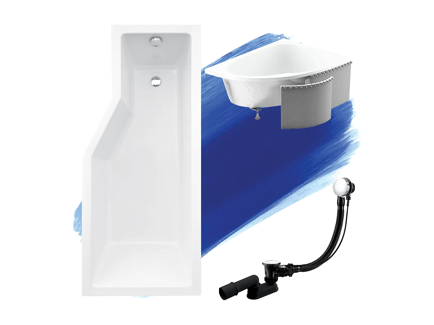 Hoekbad INTEGRA 150x75 rechts met piepschuim bekleding | Afvoer & voeten GRATIS!