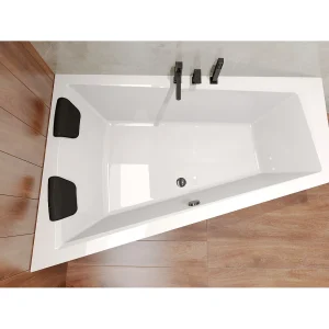 Hoekbad INTIMA 180×125 links | Afvoer &amp; voeten GRATIS! + 1 hoofdsteun + bamboe badrek