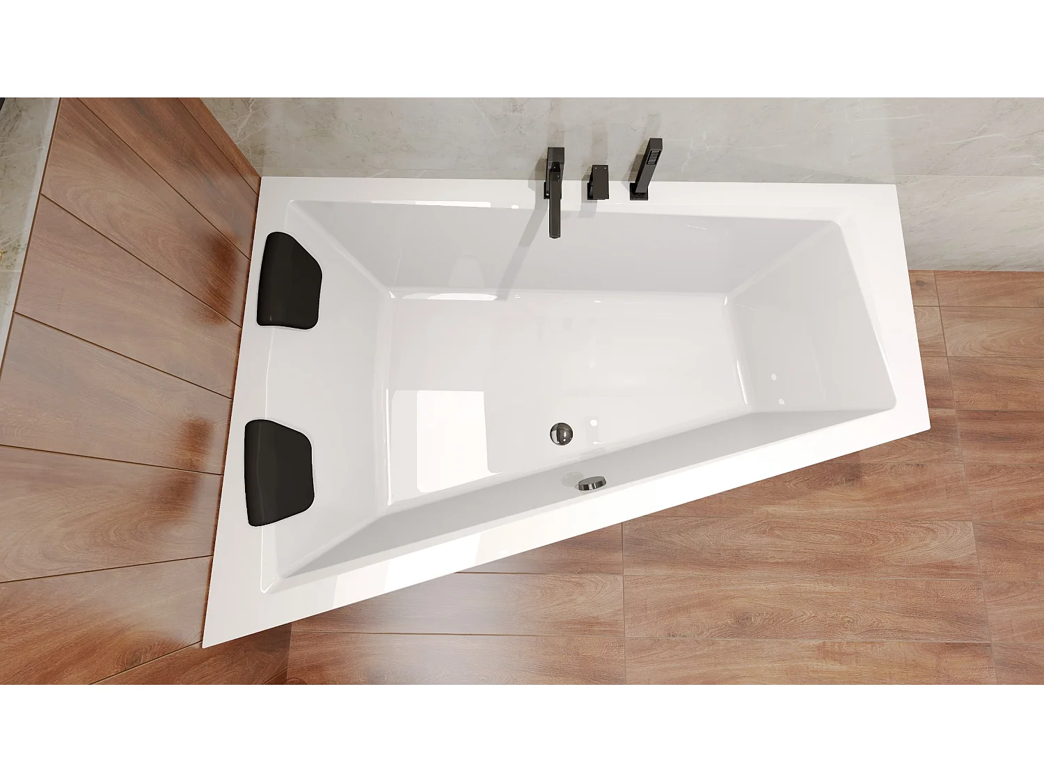 Hoekbad INTIMA 180x125 links | Afvoer & voeten GRATIS! + 1 hoofdsteun + bamboe badrek