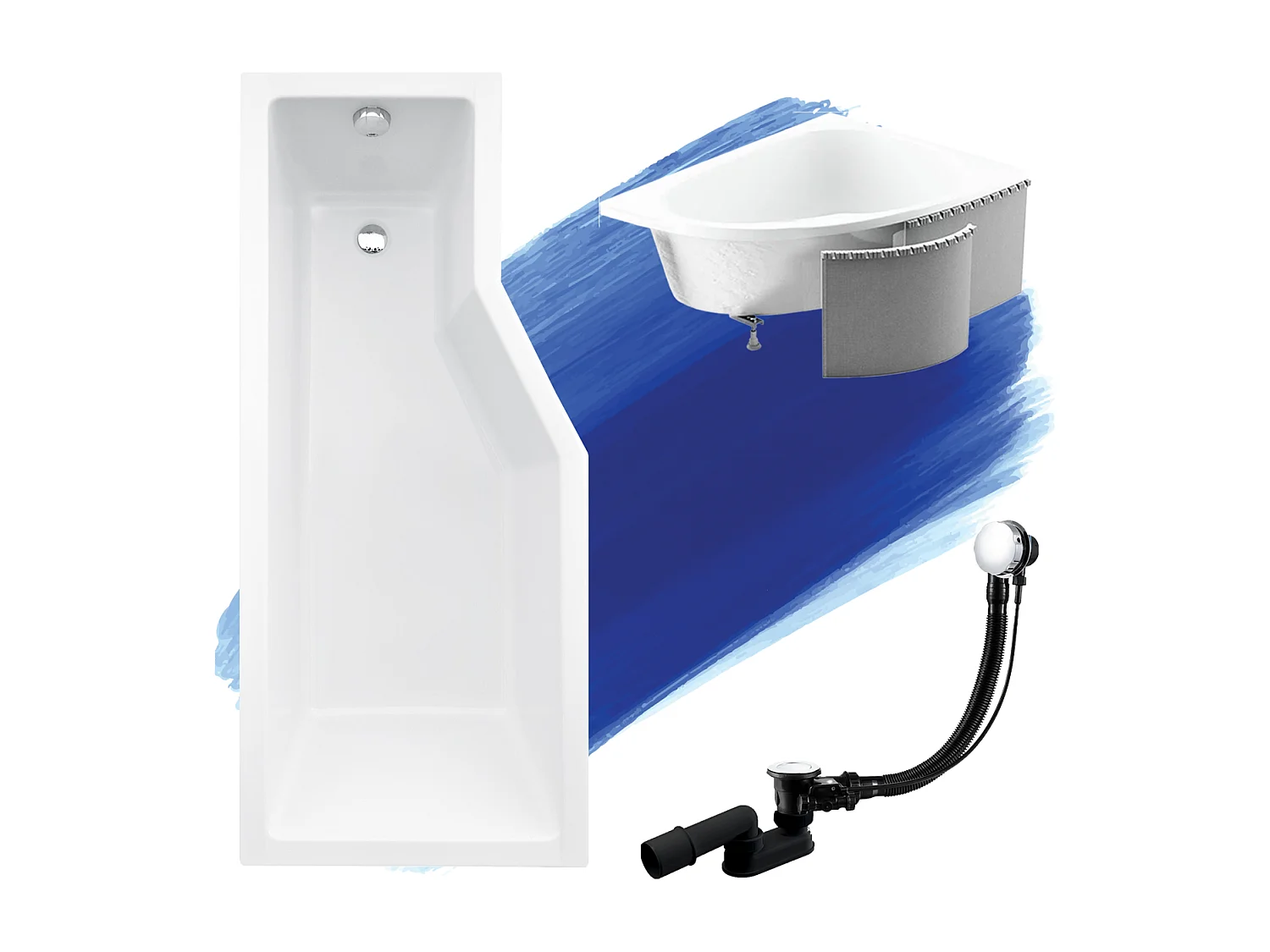 Hoekbad INTEGRA 150x75 links met piepschuim bekleding | Afvoer & voeten GRATIS!