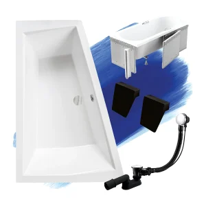 Hoekbad INTIMA 180×125 links met piepschuim bekleding en 2x hoofdsteunen | Afvoer &amp; voeten GRATIS!