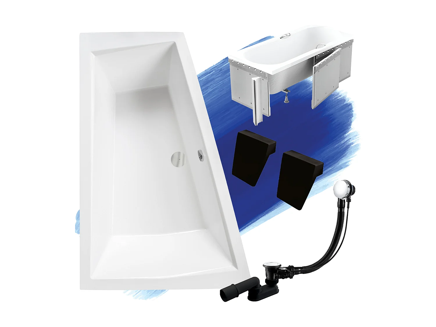 Hoekbad INTIMA 180x125 links met piepschuim bekleding en 2x hoofdsteunen | Afvoer & voeten GRATIS!