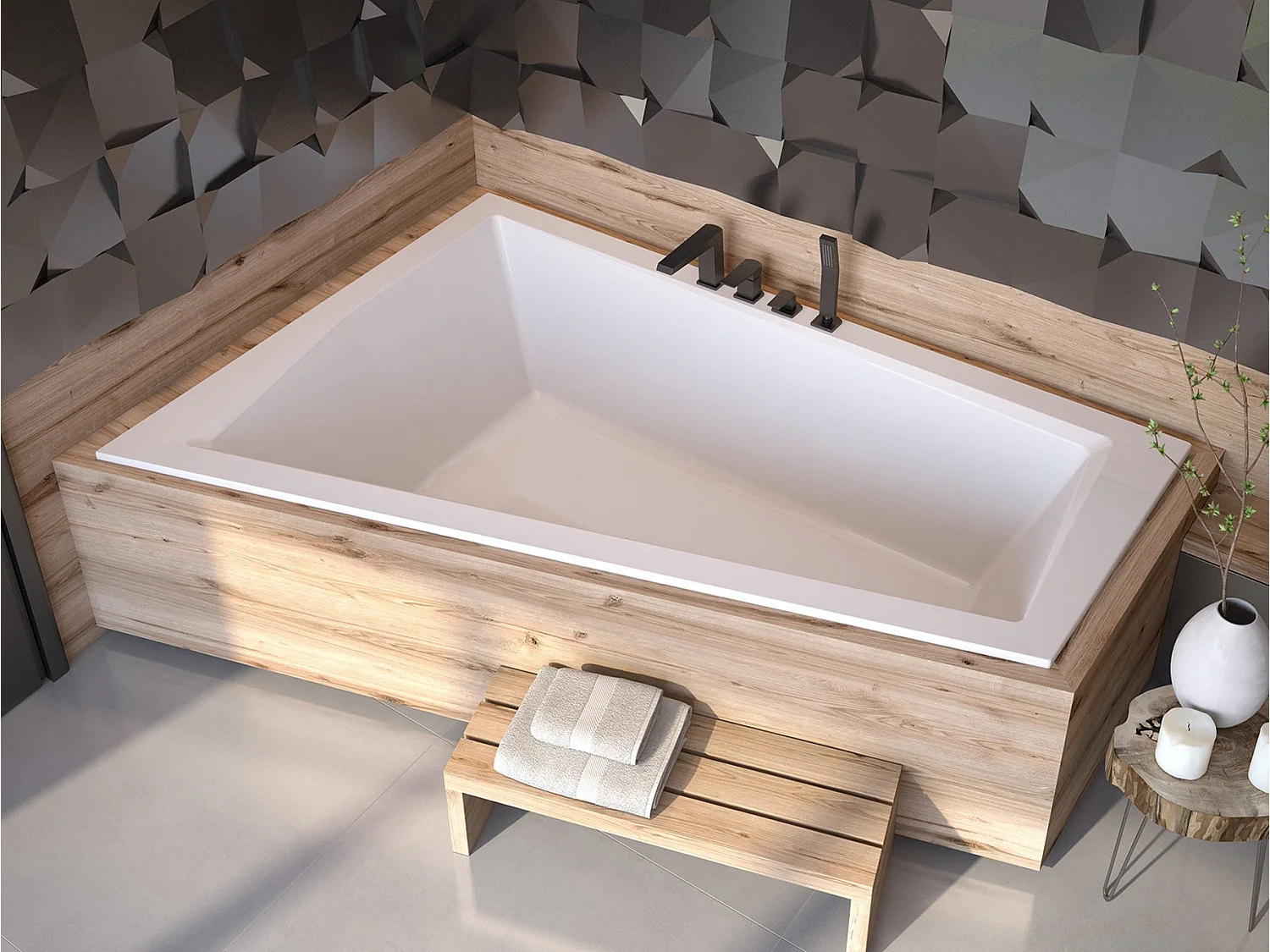 Hoekbad INTIMA SLIM 180x125 links met piepschuim bekleding | Afvoer & poten GRATIS!